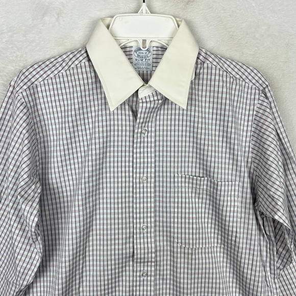 Vintage Brooks Brothers Dress Shirt Men 15.5 Button Up Check Blue Red USA VTG - Picture 2 of 10